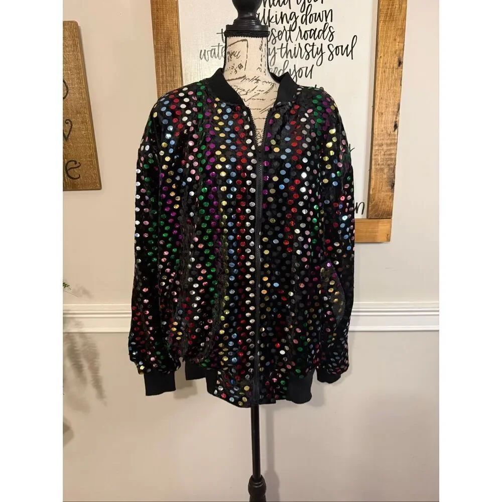 Vtg C-YA California Unisex 80s Sequin Velvet Zip-up Bomber Jacket Multicolor OS